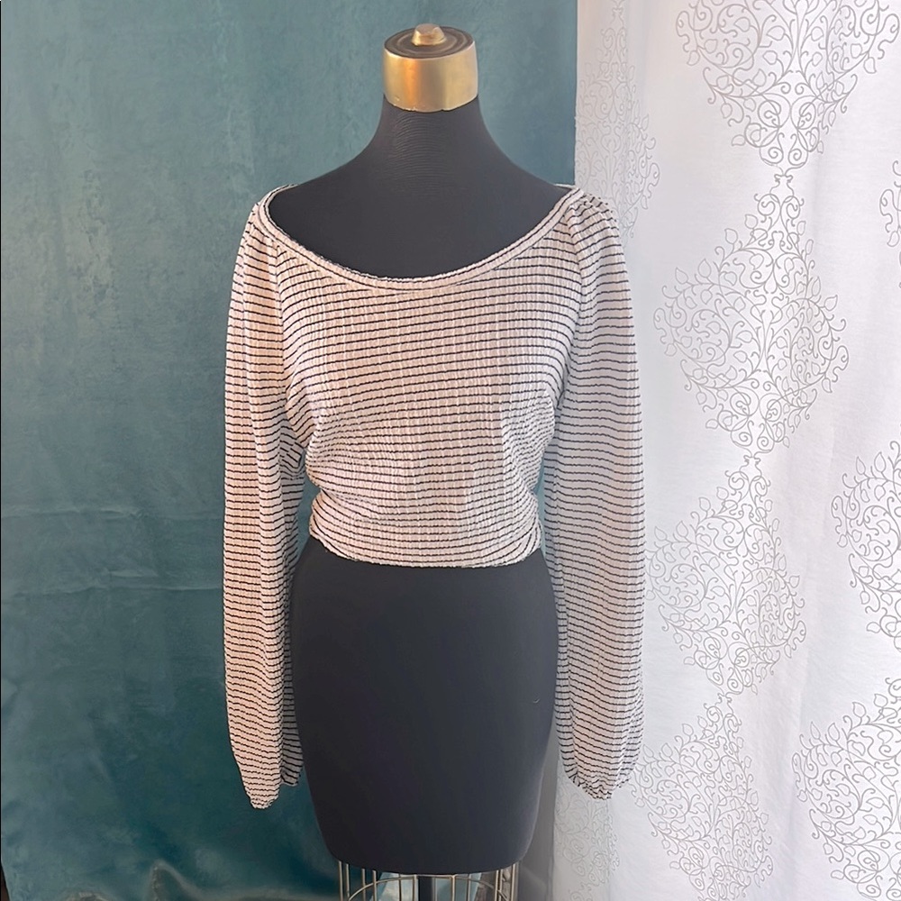 Black and white striped, lightweight top.